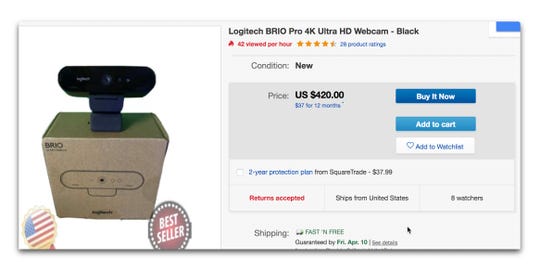 The Logitech Brio is selling for more than twice its normal price on eBay
