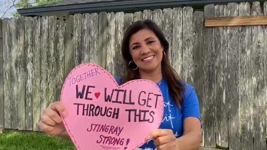 A School of Science and Technology elementary teacher appears in a video made by school staff to spread hope to students during the coronavirus outbreak.