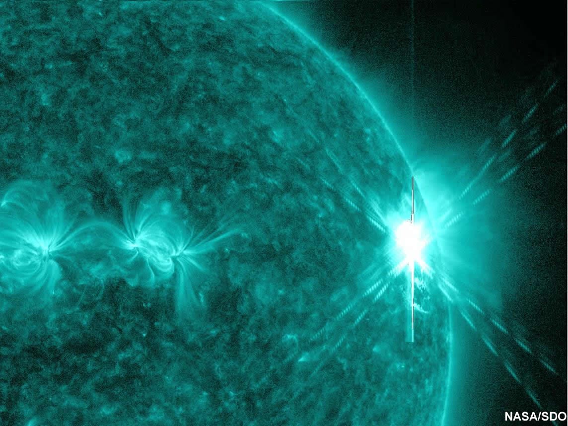 NASA's Solar Dynamics Observatory captured this extreme ultraviolet image in of a massive solar flare on August 9, 2011.