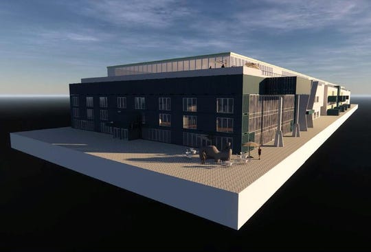 A conceptual rendering of a 5 million square-foot cannabis complex  planned at the Fort Custer Industrial Park in Battle Creek.