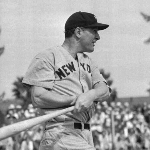 New York Yankees great Lou Gehrig bats against the