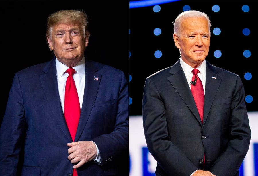 From left, US President Donald J. Trump and former Vice President Joe Biden.