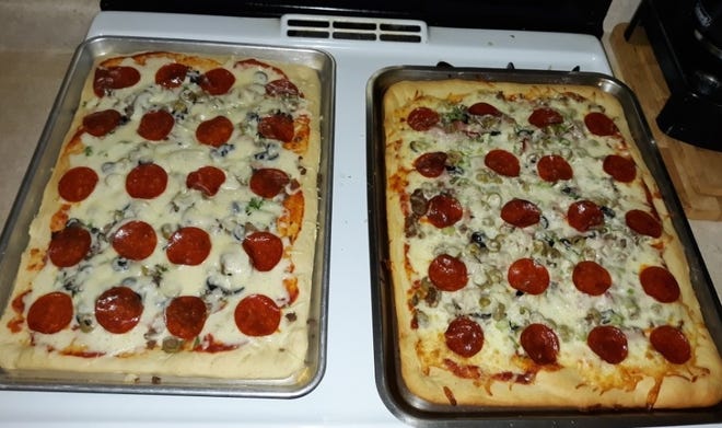 This week Lovina’s daughters made pizza, pictured, with the recipe from her new cookbook, Amish Family Recipes, shared in today’s column.