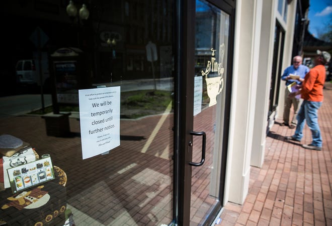 A closed storefront on Main Street in downtown Richmond in April 2020.