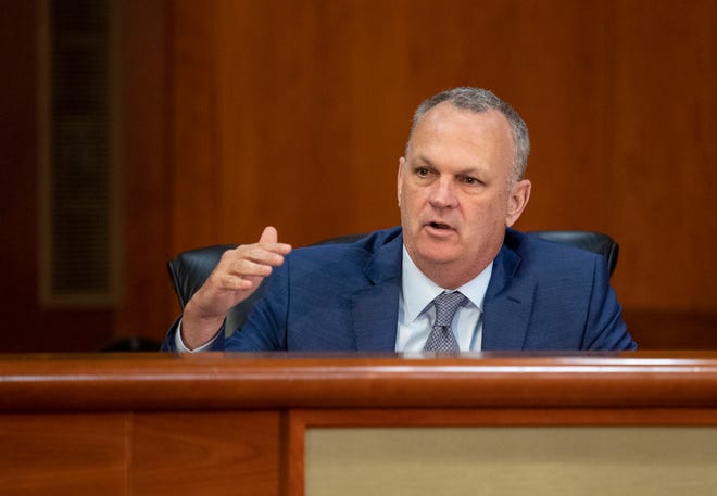 Education Commissioner Richard Corcoran speaks during a press conference with Gov. Ron DeSantis, Thursday, April 9, 2020. 