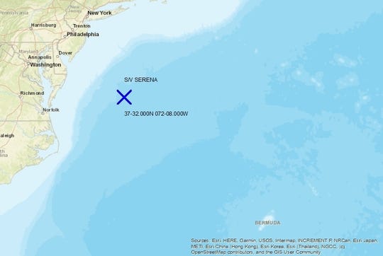 The location of the Coast Guard's rescue about 200 miles southeast of New Jersey on Friday, April 10, 2020.