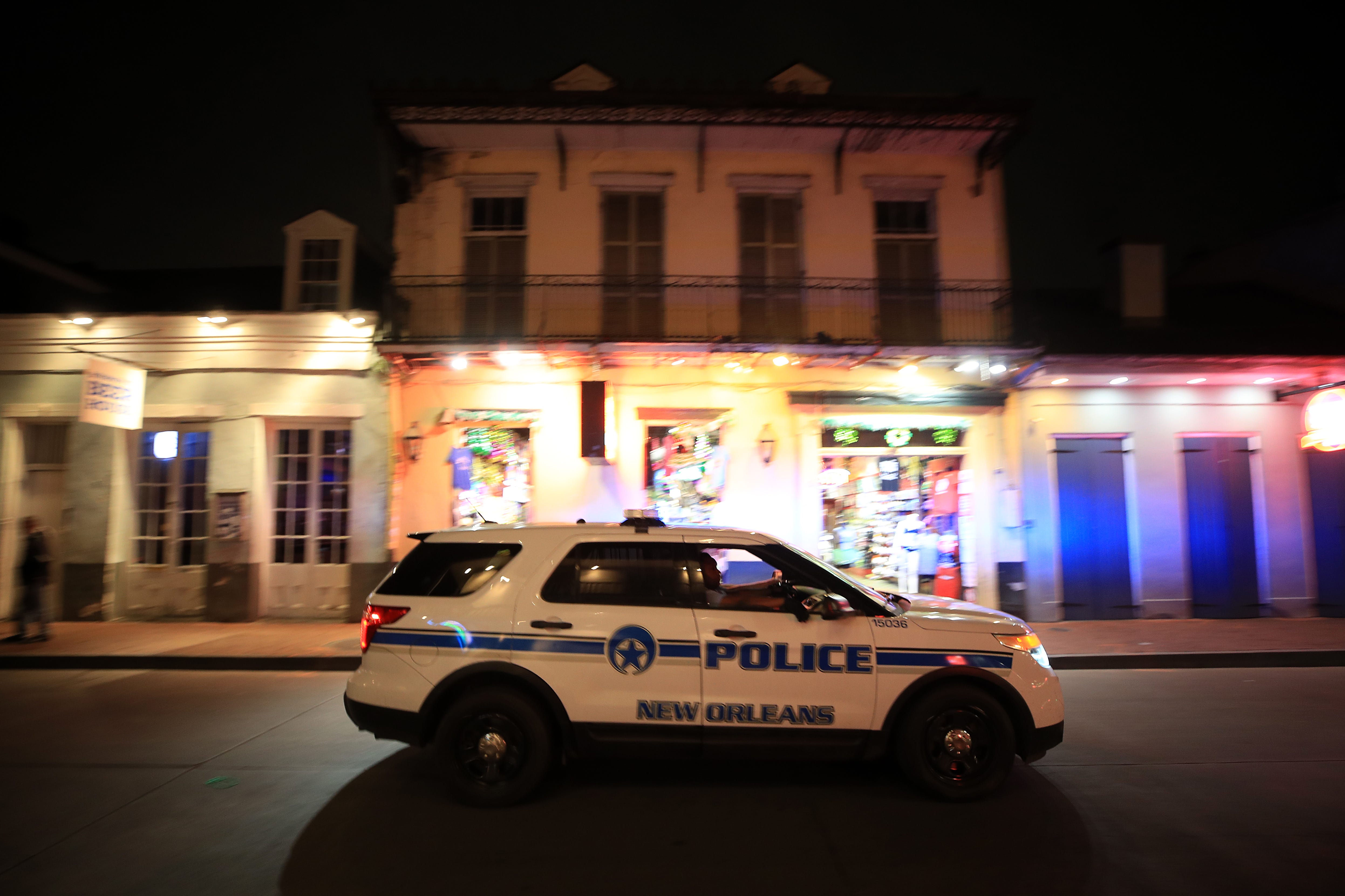 Members of the New Orleans Police Department help clear Bourbon Street because of the spread of coronavirus (COVID-19) on March 16, 2020 in New Orleans, Louisiana.  The World Health Organization declared COVID-19 a global pandemic on March 11.