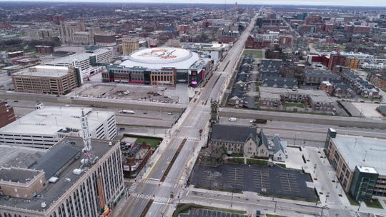 Woodward Avenue corridor in Detroit is empty March 30, 2020.