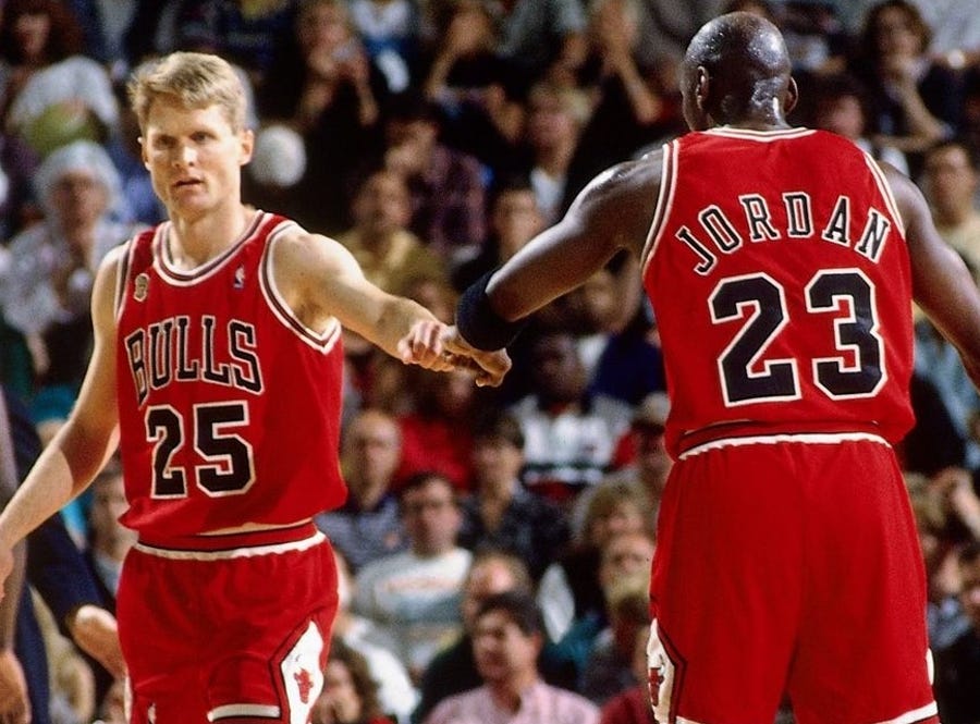 Steve Kerr was teammates with Michael Jordan for five seasons with the Bulls, winning three championships.