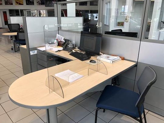 Village Ford owner Jim Seavitt said he will erect petitions for desks in his service and parts department similar to the ones pictured here at Berger Chevrolet in Grand Rapids.