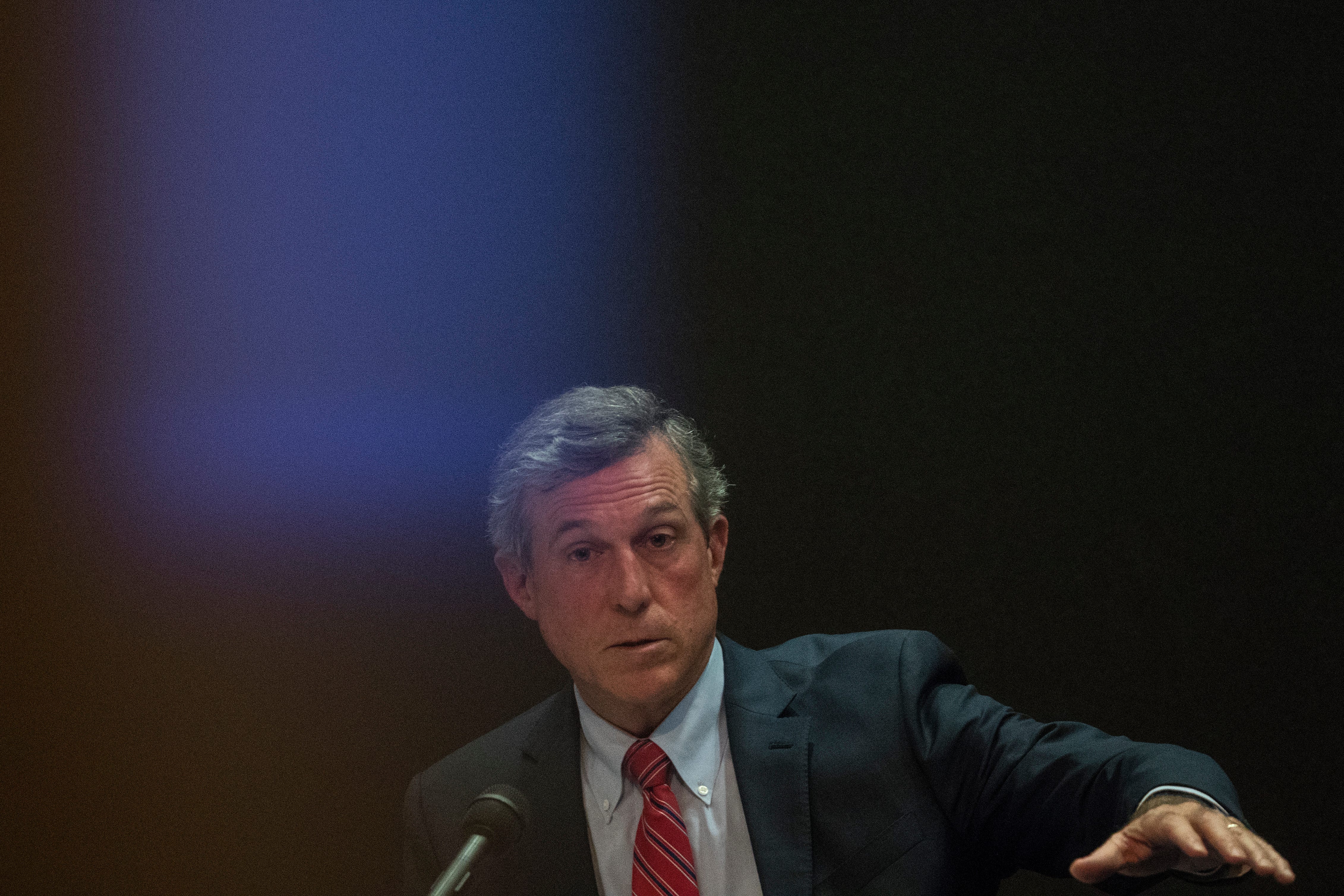 Governor John Carney speaks to the media during a briefing on the current status of the coronavirus pandemic in Delaware Tuesday at the Carvel State Building in Wilmington.