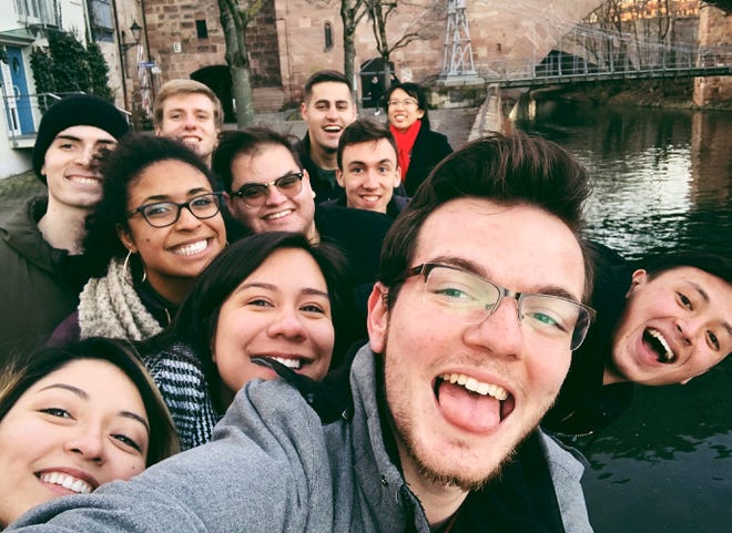 Maxwell Honzik, a University of Wisconsin-Oshkosh, is shown here among friends in Germany, where he was participating in a yearlong exchange program. The program was abruptly ended prematurely by the coronavirus pandemic.