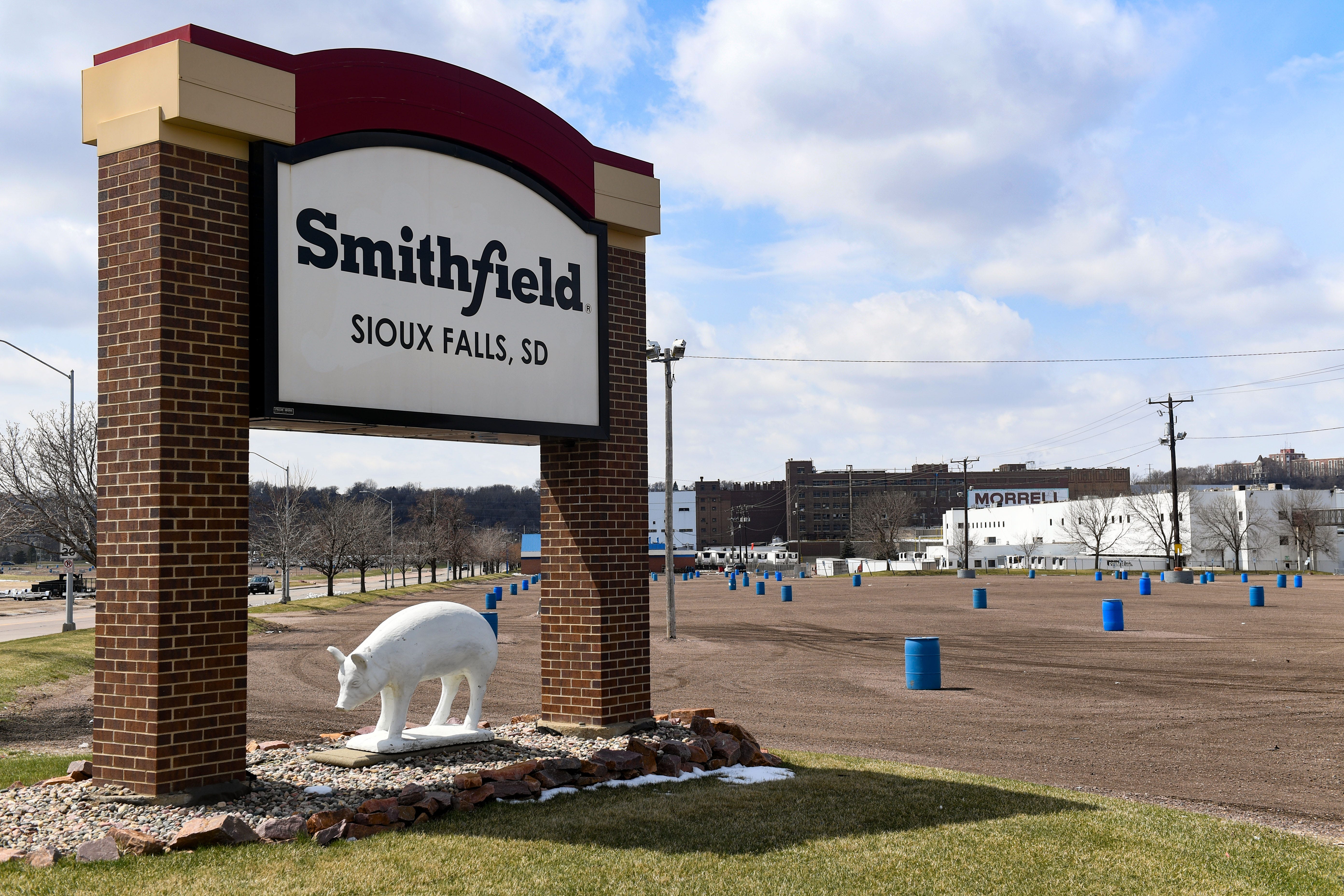 One of Smithfield Foods, Inc. employee parking lots stands empty on Wednesday April 15, in Sioux Falls. The plant, which is now closed indefinitely, is the nation's largest hot spot for the coronavirus after hundreds of employees tested positive. 