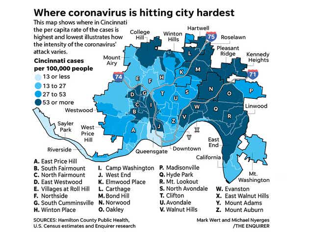 Cincinnati Zip Code Map Hamilton County Areas With Most Confirmed Covid-19 Cases Per Capita