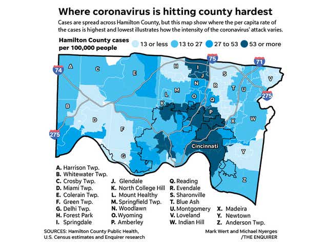 Hamilton County Areas With Most Confirmed Covid 19 Cases Per Capita
