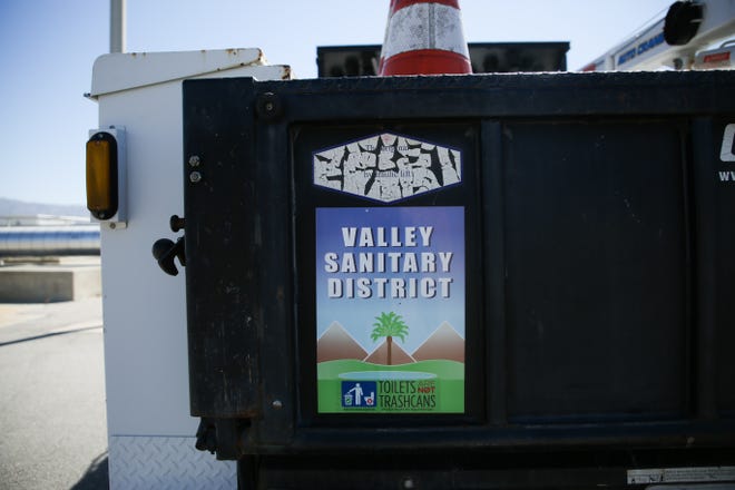 A truck sits on the premises of Valley Sanitary District on Thursday, April 16, 2020 in Indio, Calif.