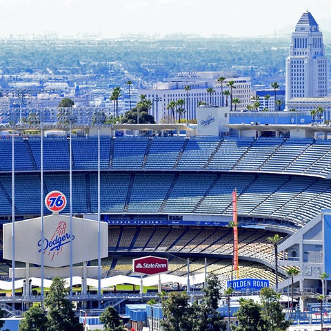 Dodger Stadium stands empty during what would have