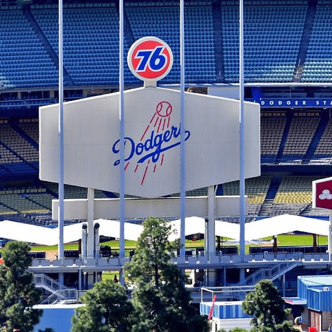 Dodger Stadium stands empty during what would have
