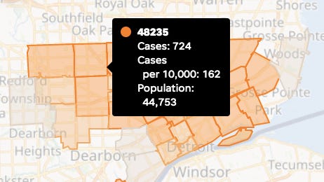Detroit Releases Map Of Coronavirus Cases By Zip Code Detroit Michigan Zip Code Map