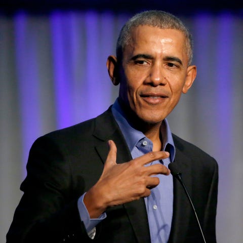 Former President Barack Obama address the particip
