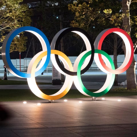 The Olympic rings are seen in Tokyo.