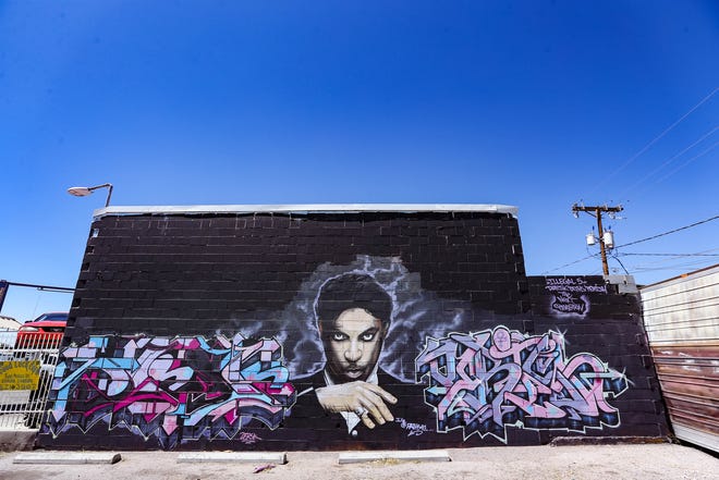 A mural of Prince is pictured in the parking lot of the Good Luck Cafe in Las Cruces on Tuesday, April 21, 2020.