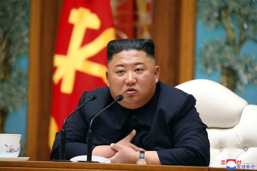 North Korean leader Kim Jong Un attends a politburo meeting of the ruling Workers' Party of Korea on April 11 in Pyongyang.