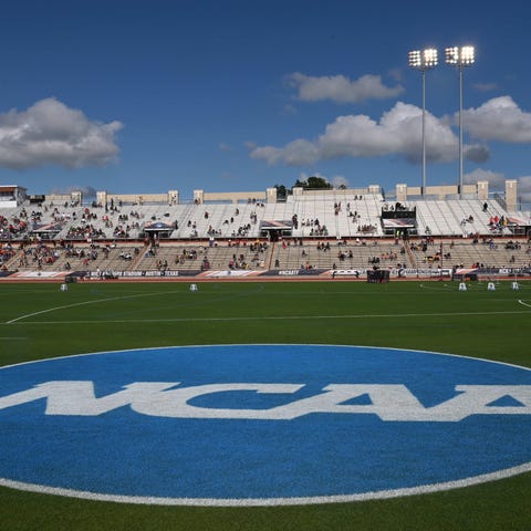 A view of the NCAA logo at the 2019 NCAA Track & F