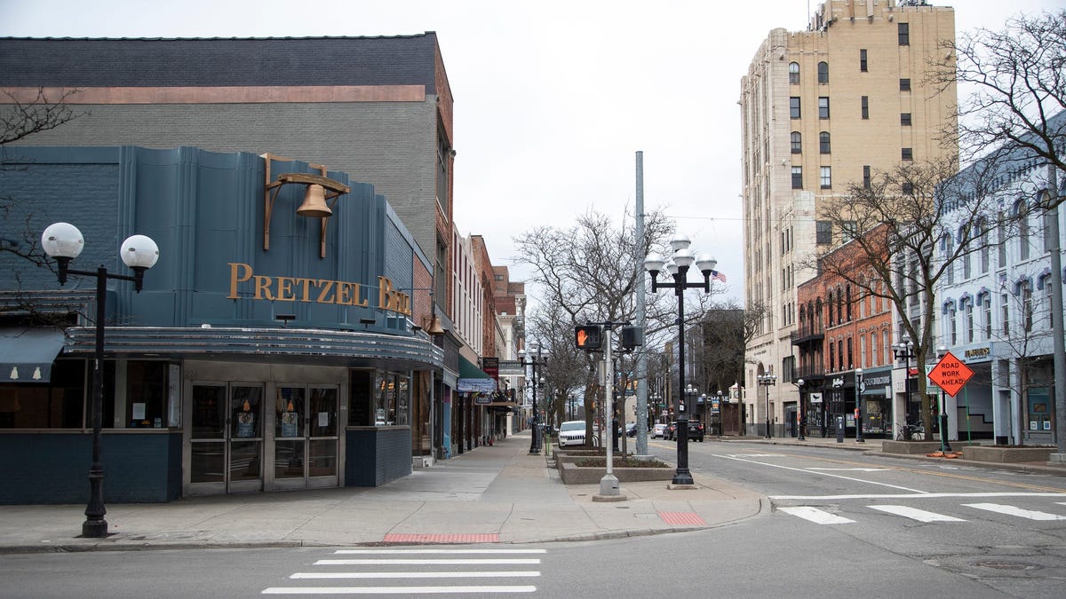 Downtown Ann Arbor East Liberty Street at South Main Street on March 20, 2020.