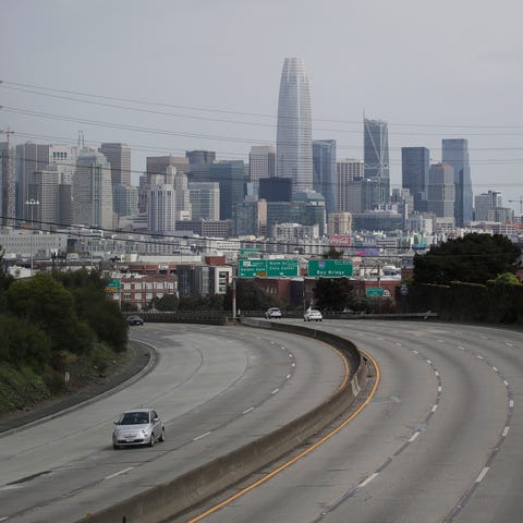 Light traffic is seen March 29, 2020, on Highway 1
