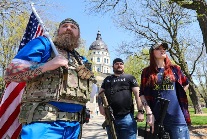 A protest on April 23, 2020, against the stay-at-home order in Topeka, Kansas.