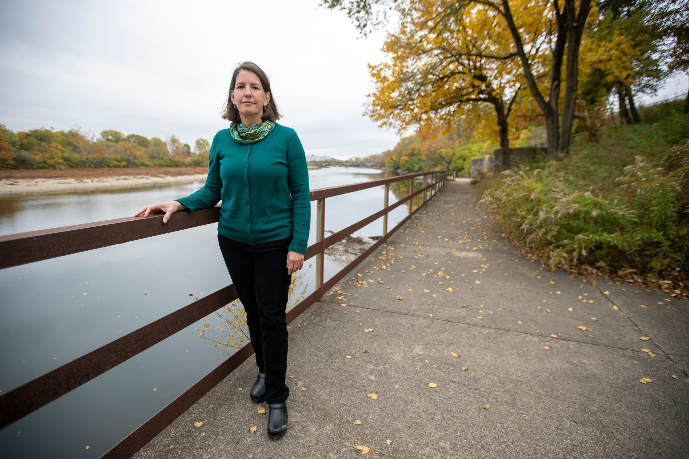 Elizabeth Kryder-Reid with the IUPUI Cultural Heritage Research Center stands near the White River on Tuesday, Oct. 29, 2019. Kryder-Reid has researched ways that the legacy of Indianapolis' White River has not always been just or equitable to black and brown people living nearby.