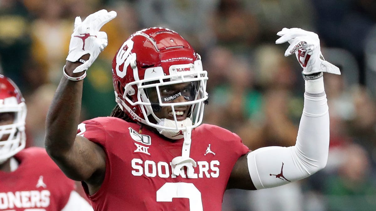 Oklahoma Sooners wide receiver CeeDee Lamb (2) reacts during the first quarter against the Baylor Bears in the 2019 Big 12 Championship Game at AT&T Stadium.