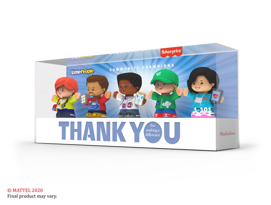 Mattel's new Fisher-Price action figures and Little People figurines fund COVID-19 charities and honor medical, delivery and grocery workers. This special five-character Little People set ( $20) includes an emergency medical technician, delivery driver, doctor, grocery worker and nurse.