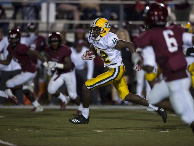 2018 file photo shows Jeff player Reginald Summage (12) running against Prattville at Stanley- Jensen Stadium in Montgomery. Summage, who played football for Tuskegee University, was shot and killed this past weekend.