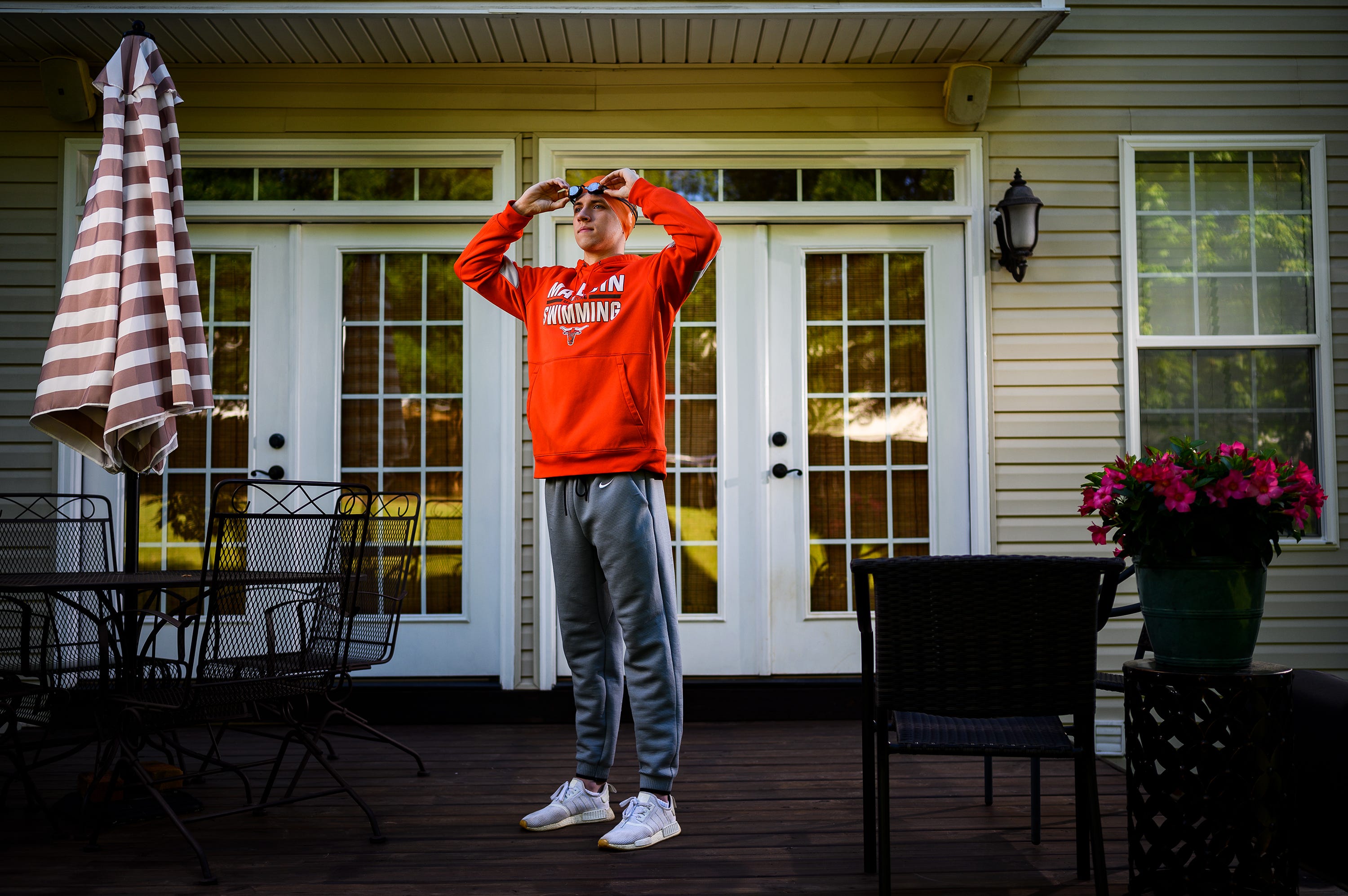 Mauldin High School's Evan Stanislaw poses for a portrait in his backyard Friday, May 1, 2020. Stanislaw is The Greenville New's 2019-20 All-Upstate boys swimmer of the year.