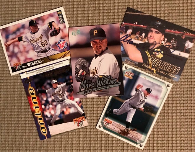 Some of the baseball cards featuring 1989 Ontario High grad Marc Wilkins during his six years with the Pittsburgh Pirates