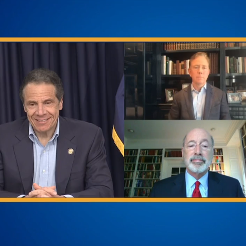 New York Gov. Andrew Cuomo is joined by video by C