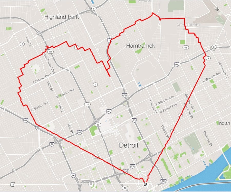 A Detroit resident creates a special heart-shaped running route to show support during coronavirus pandemic.