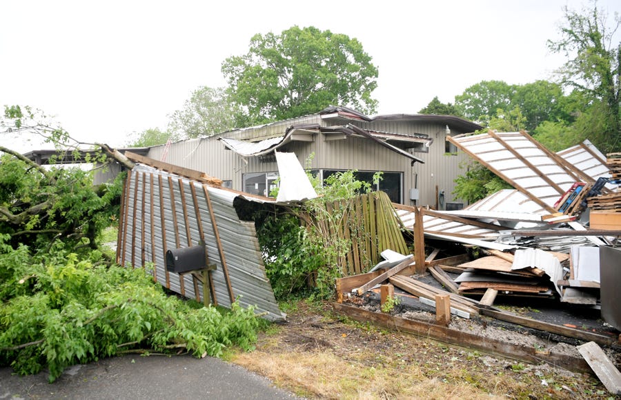 The Spring Hill Veterinary Clinic in Spring Hill, Tenn., was damaged after rain and high winds hit May 3.