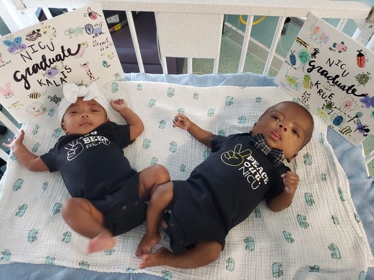 Twins Kalais Morgan, left, and Krue Morgan were born just 24 weeks and two days into Jazen Morgan's pregnancy.