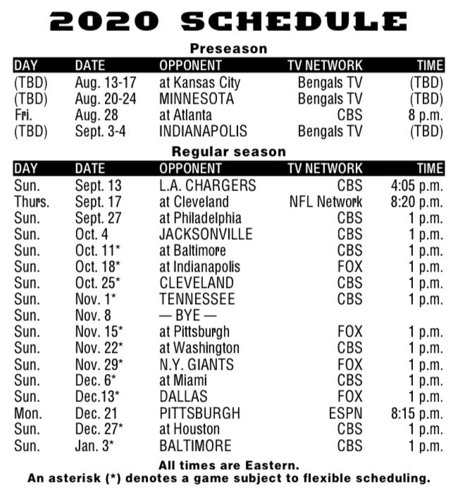 NFL Schedule release: 2020 Cincinnati 