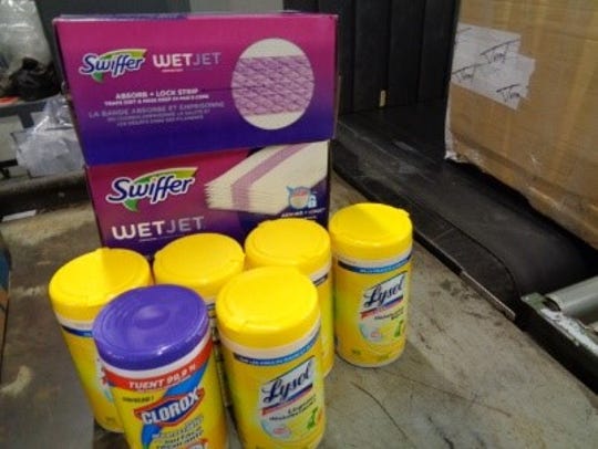 U.S. Customs and Border Protection officers in Cincinnati found four pounds of marijuana hidden inside disinfecting wipe canisters and other cleaning products on May 6.