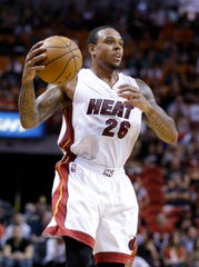 Shannon Brown is pictured in a preseason game playing for Miami in 2014.