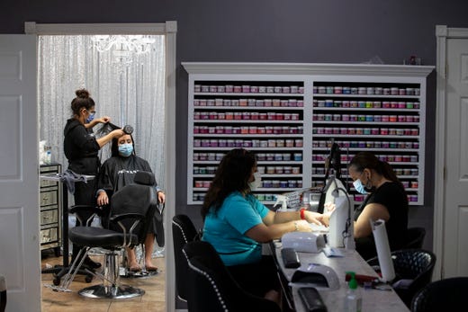 Kosmo Salon reopens for business on Friday, May 8, 2020. Barbershops and nail salons reopened on Friday, May 8, 2020 as part of Texas Gov. Greg Abbott's plan to reopen after coronavirus closures.