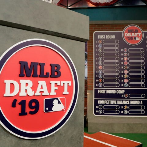 The draft board is viewed at MLB Network before th