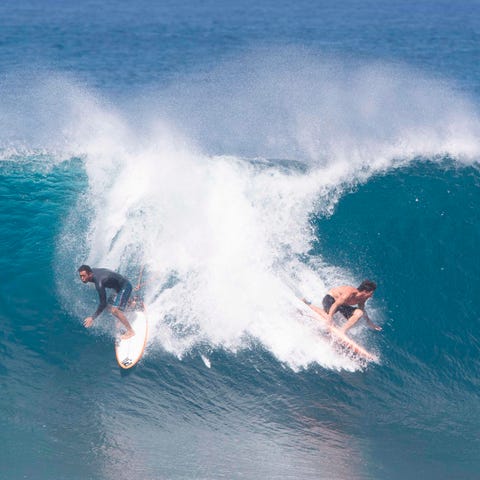Hawaii's pro surfers Bruce Irons (R) and Eli Olson