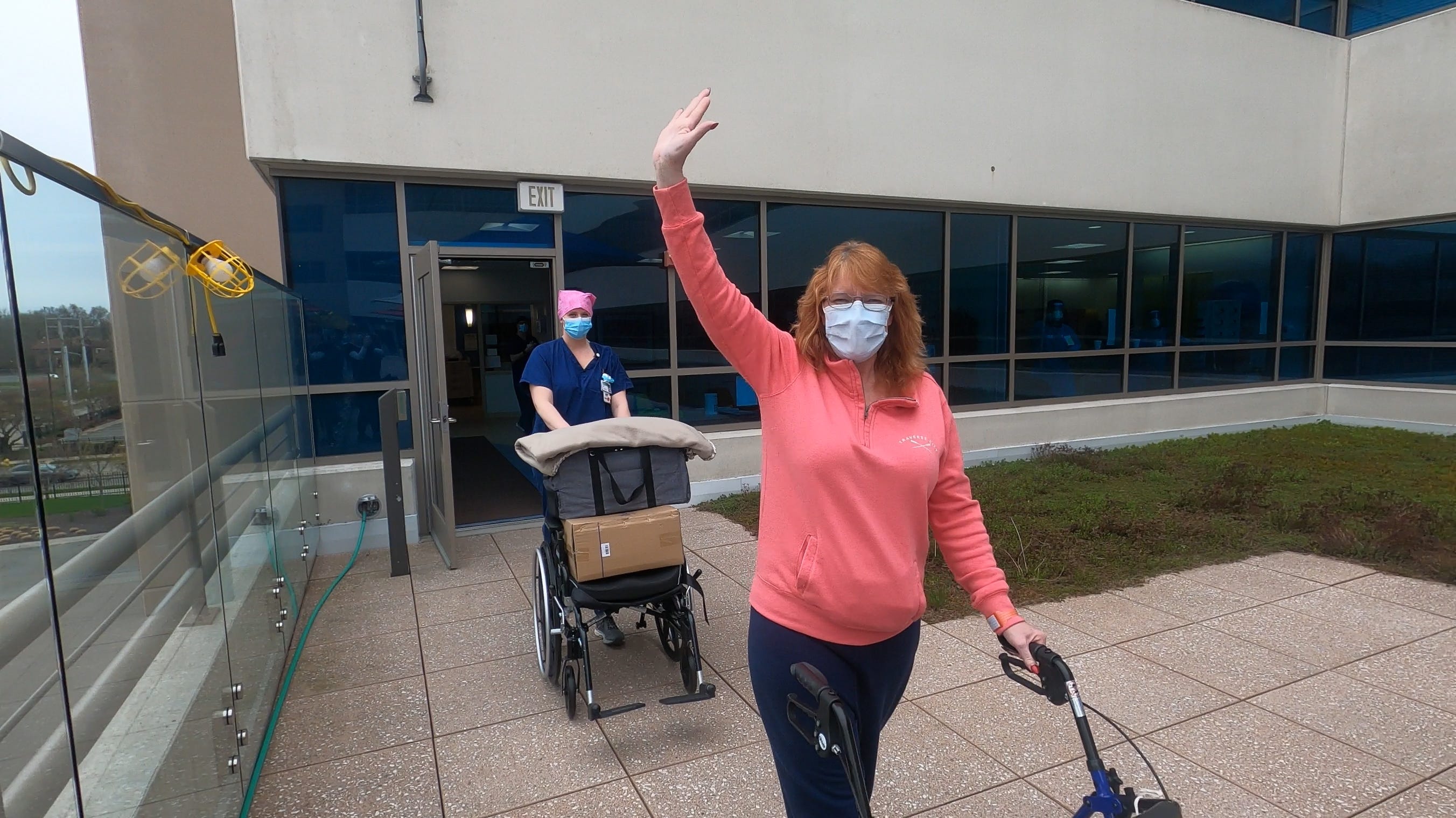 Nancy Blodgett, 55, was among the first patients at a new recovery unit at Mary Free Bed Rehabilitation Hospital in Grand Rapids. The unit focuses on patients whose bodies have been wracked by coronavirus.