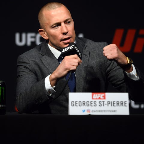 Georges St-Pierre at a press conference in 2017.