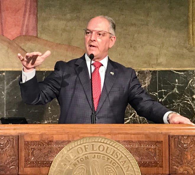 Louisiana Gov. John Bel Edwards speaks during a May 11, 2020 press conference in the Capitol.